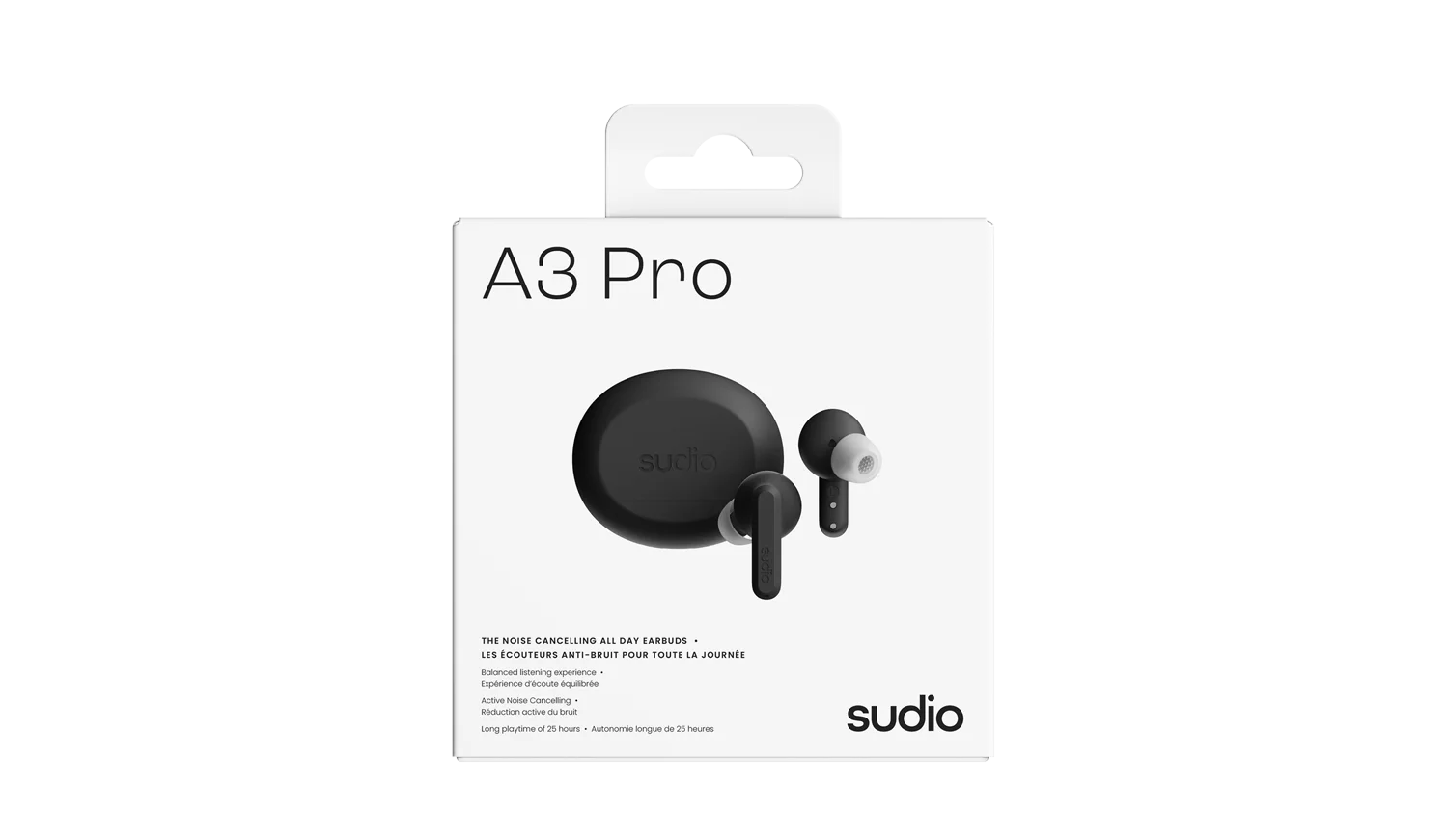 Sudio A3 Pro Earbuds and Case package box